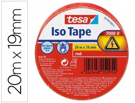 FITA ADESIVA ISOLADORA TESA 20MT X 19 MM COR VERMELHO