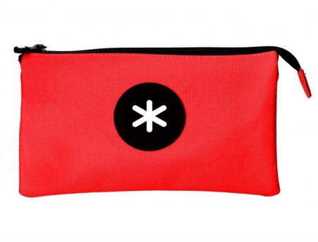 ESTOJO ESCOLAR ANTARTIK TRIPLO FECHO COR VERMELHO 220X30X120