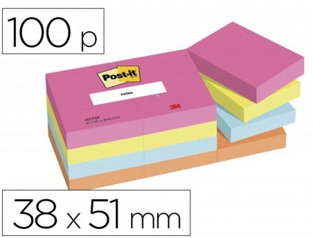 BLOCO DE NOTAS ADESIVAS POST-IT POPTIMISTIC 38X51 MM COM 100