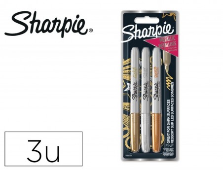MARCADOR SHARPIE PERMANENTE FINO METALICO BLISTER DE 3 UNIDA
