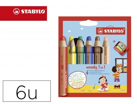 LAPIS DE COR STABILO WOODY 3 EM 1 MINA XXL ESTOJO DE 6 CORES