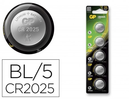 PILHA GP ALCALINA BOTAO LITIO CR2025 BLISTER DE 5 UNIDADES