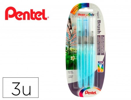 PINCEL PENTEL XFRH-3BFM RELLENABLE AGUA REDONDO BLISTER DE 3