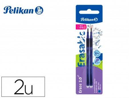 RECARGA ROLLER PELIKAN ERASE 2.0 COR AZUL BLISTER DE 2 UNIDA