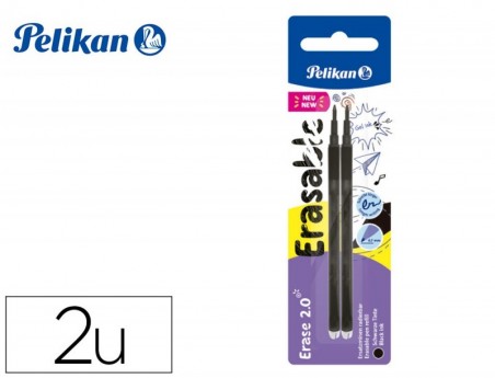 RECARGA ROLLER PELIKAN ERASE 2.0 COR PRETO BLISTER DE 2 UNID