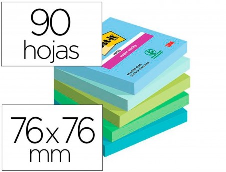 BLOCO DE NOTAS ADESIVAS POST-IT SUPER STICKY OASIS 76X76 MM