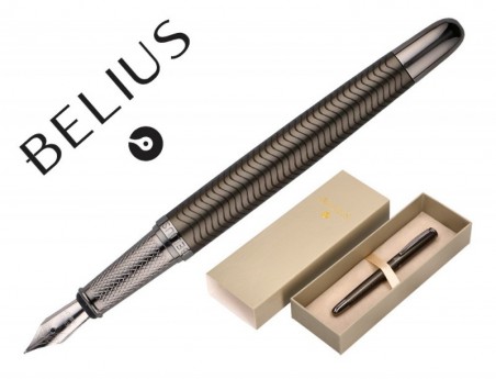 CANETA BELIUS NEPTUNO ALUMINIO TEXTURA WAVY COR CAQUI TINTA