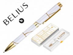 ESFEROGRAFICA BELIUS CARTE BLANCHE DESENHO BRANCO E DOURADO