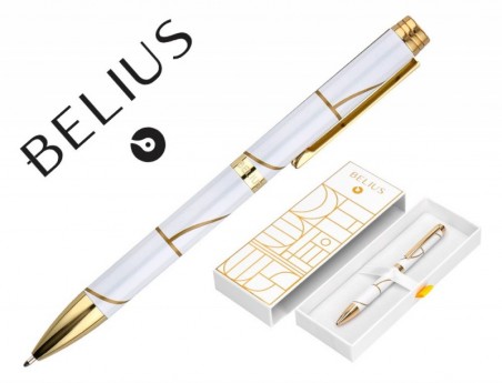 ESFEROGRAFICA BELIUS CARTE BLANCHE DESENHO BRANCO E DOURADO