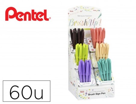 EXPOSITOR PENTEL BRUSH SIGN PEN COM 60 UNIDADES EM 6 CORES