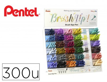 EXPOSITOR PENTEL BRUSH SIGN PEN COM 300 UNIDADES EM 30 CORES