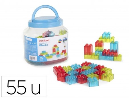 JOGO DIDATICO MINILAND BLOCOS CORES TRANSLUCIDAS 55 PECAS