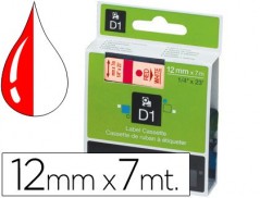FITA DYMO D1 VERMELHO-BRANCO 12 MM X 7 MT