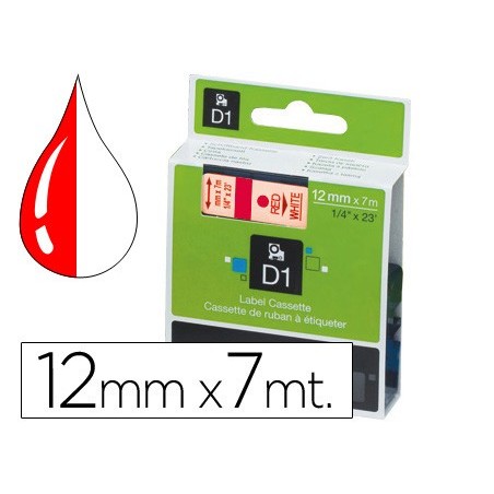 FITA DYMO D1 VERMELHO-BRANCO 12 MM X 7 MT