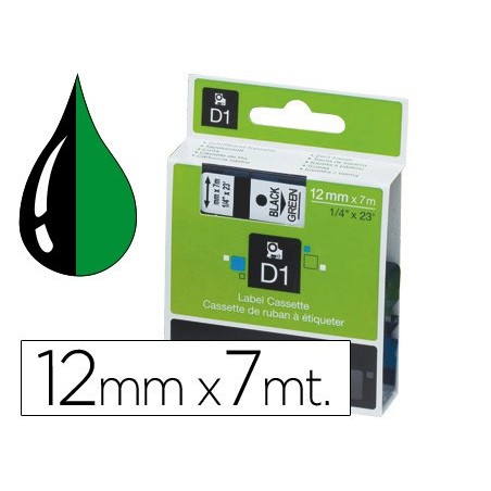 FITA DYMO D1 PRETO-VERDE 12 MM X 7 MT