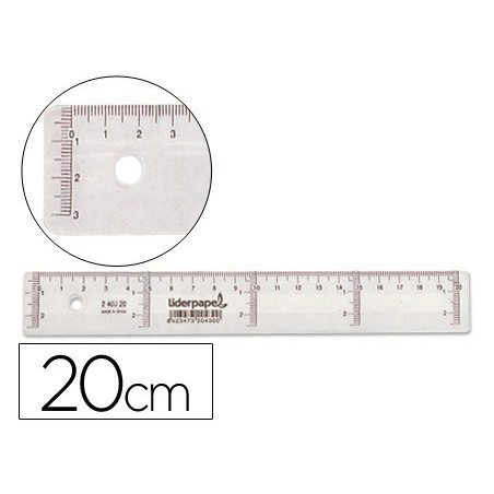 20un REGUA PLASTICO CRISTAL LIDERPAPEL TRANSPARENTE 20 CM