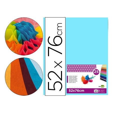 PAPEL SEDA 52X76 CM 18 GRS AZUL CELESTE EMB. 25 FLS