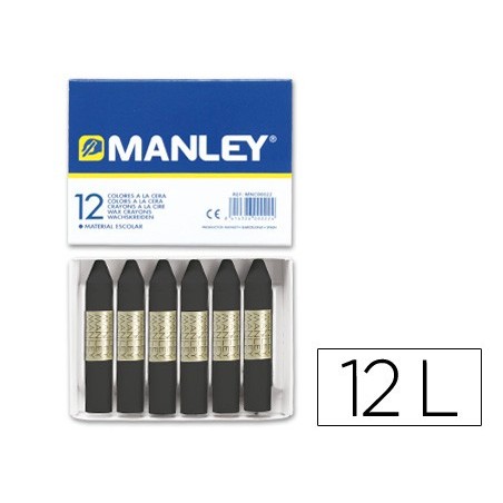 LAPIS CERA MANLEY 12 UNIDADES PRETO