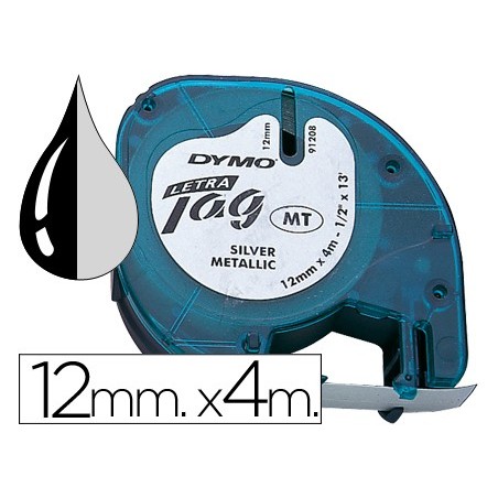 FITA DYMO PARA MAQUINA DE GRAVAR LETRATAG 12 MM X 4 MT METAL