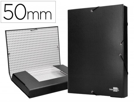 PASTA PARA PROJECTOS LIDERPAPEL, LOMBADA 50MM, PRETA