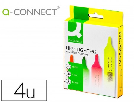MARCADOR Q-CONNECT FLUORESCENTE SORTIDO -BOLSA DE 4 MARCADOR