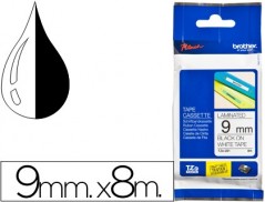 FITA BROTHER TZ-221 LAMINADA BRANCO-PRETO 9MM X 8M