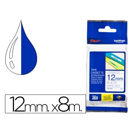 FITA BROTHER TZ-233 LAMINADA BRANCO-AZUL 12MM X 8M