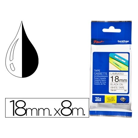 FITA BROTHER TZ-241 LAMINADA BRANCO-PRETO 18MM X 8M