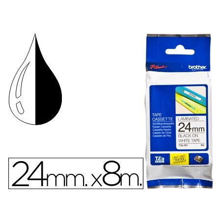 FITA BROTHER TZ-251 LAMINADA BRANCO-PRETO 24MM X 8M