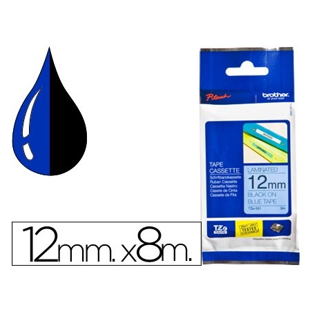 FITA BROTHER TZ-531 LAMINADA AZUL-PRETO12MM X 8M