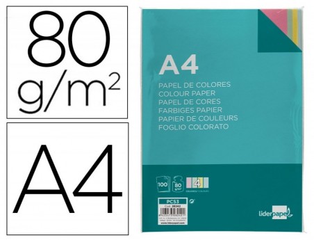 PAPEL DE COR LIDERPAPEL A4 EMB. 100 FLS 4 CORES X 25 FOLHAS