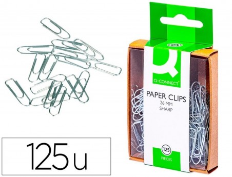 CLIPS NIQUELADOS Q-CONNECT, 26 MM., PONTA BICO, CAIXA 125