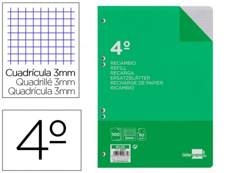 RECARGA LIDERPAPEL QUARTO 100 F 6TC-06 QUADRICULADO 3 MM 6 F