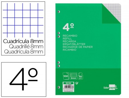 RECARGA LIDERPAPEL QUARTO 100 F 6TC-08 QUADRICULADO 8 MM 6 F