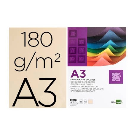 CARTOLINA 180 GRS/Mì. LIDERPAPEL 100 FOLHAS, A3, CREME