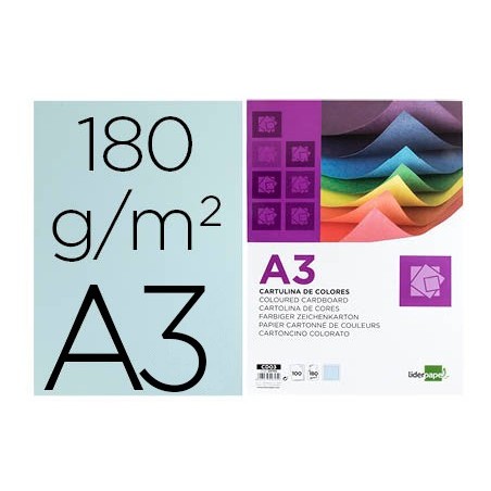 CARTOLINA 180 GRS/Mì. LIDERPAPEL 100 FOLHAS, A3, CELESTE