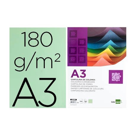 CARTOLINA 180 GRS/Mì. LIDERPAPEL 100 FOLHAS, A3, VERDE