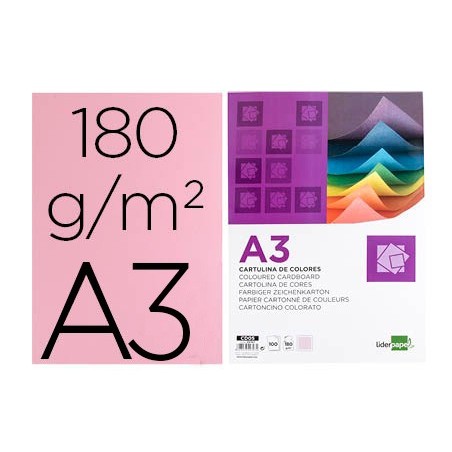 CARTOLINA 180 GRS/Mì. LIDERPAPEL 100 FOLHAS, A3, ROSA