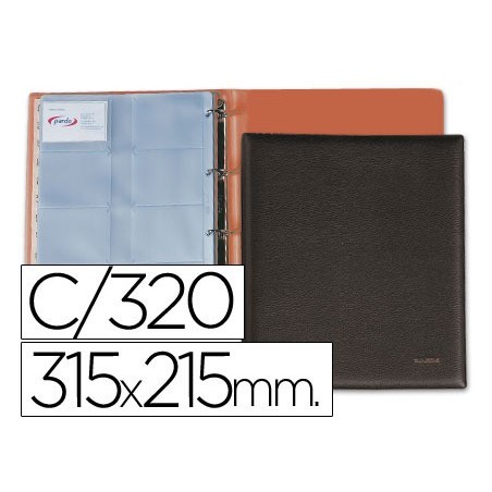 CAPA PORTA-CARTOES DE VISITA, 4 ANEIS, PARDO COM 20 BOLSAS