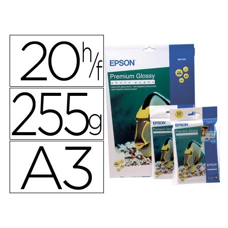 PAPEL EPSON PREMIUM GLOSSY PHOTO PAPER A3 (20 FOLHAS) 255GR.