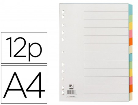 SEPARADORES DE CARTOLINA, Q-CONNECT, A4, 12 SEPARADORES