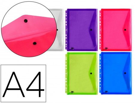 BOLSA PORTA DOCUMENTOS LIDERPAPEL, MULTIPERFURADA A4, CORES