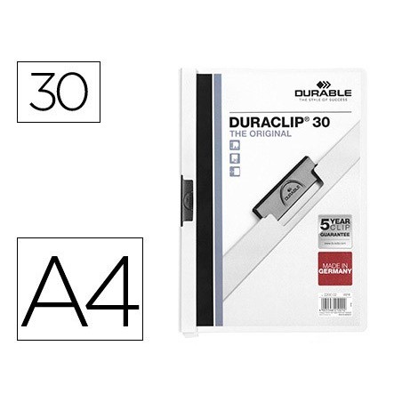 PASTA DOSSIER DURABLE, C/CLIP LATERAL, A4, 30 FLS, BRANCO