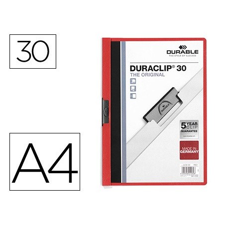 PASTA DOSSIER DURABLE, C/CLIP LATERAL, A4, 30 FLS, VERMELHO