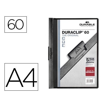 PASTA DOSSIER DURABLE, C/CLIP LATERAL, A4, 60 FLS, PRETO