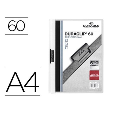 PASTA DOSSIER DURABLE, C/CLIP LATERAL, A4, 60 FLS, BRANCO