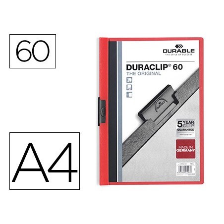 PASTA DOSSIER DURABLE, C/CLIP LATERAL, A4, 60 FLS, VERMELHO