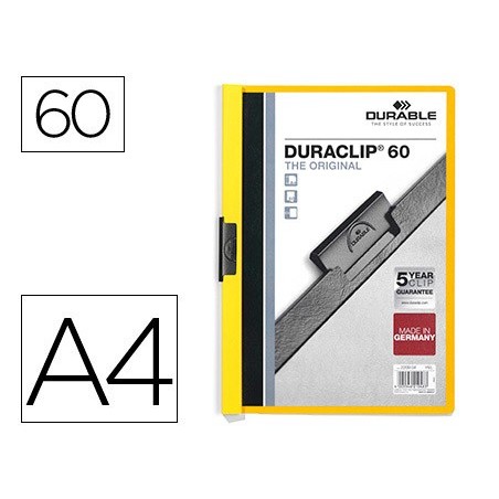 PASTA DOSSIER DURABLE, C/CLIP LATERAL, A4, 60 FLS, AMARELO