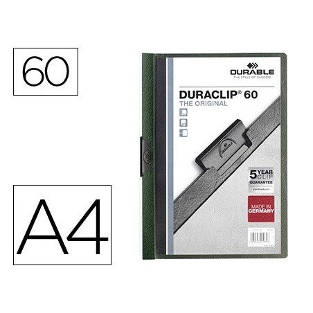 PASTA DOSSIER DURABLE, C/CLIP LATERAL, A4, 60 FLS, VERDE ESC