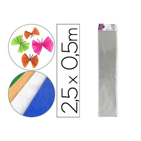 PAPEL CREPE EM CELOFANE 50 CM X 2,5 M. PRATA METALIZADO